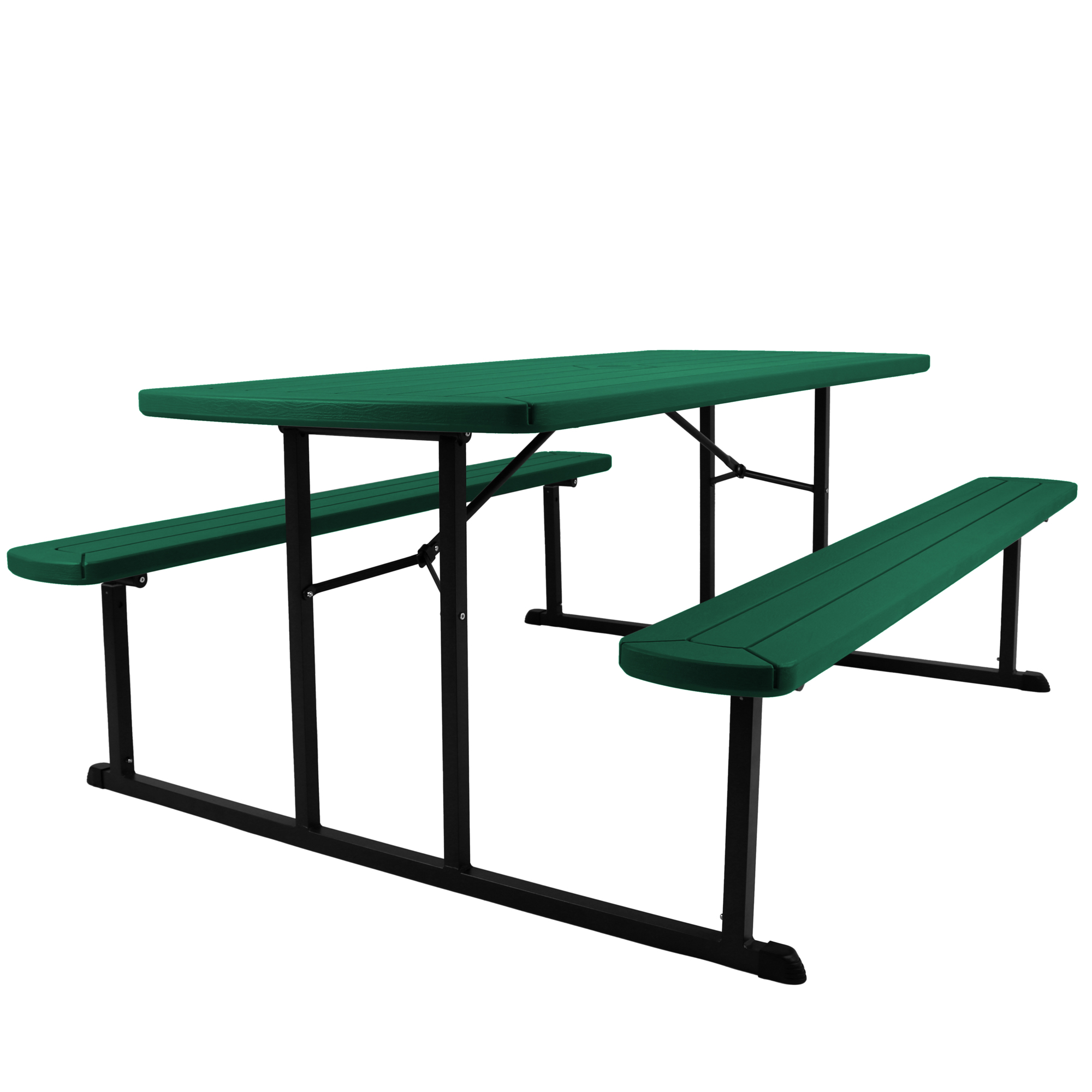National Public Seating, Blow Molded Picnic Table Green, Black Frame, Table Shape Rectangle, Primary Color Green, Height 29.5 in, Model# BMPT3072-BK06